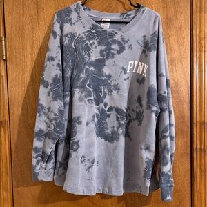 PINK Victoria's Secret Blue Tie-Dye Crew Neck Sweater